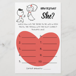 Flyer ¿Cuántos años tenía? Tarjeta de juego de pareja bo