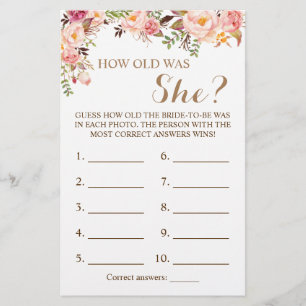 Flyer ¿Cuántos años tenía? Tarjeta de juego floral rosa