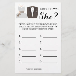 Flyer ¿Cuántos años tenía? Tarjeta de juego para novias 