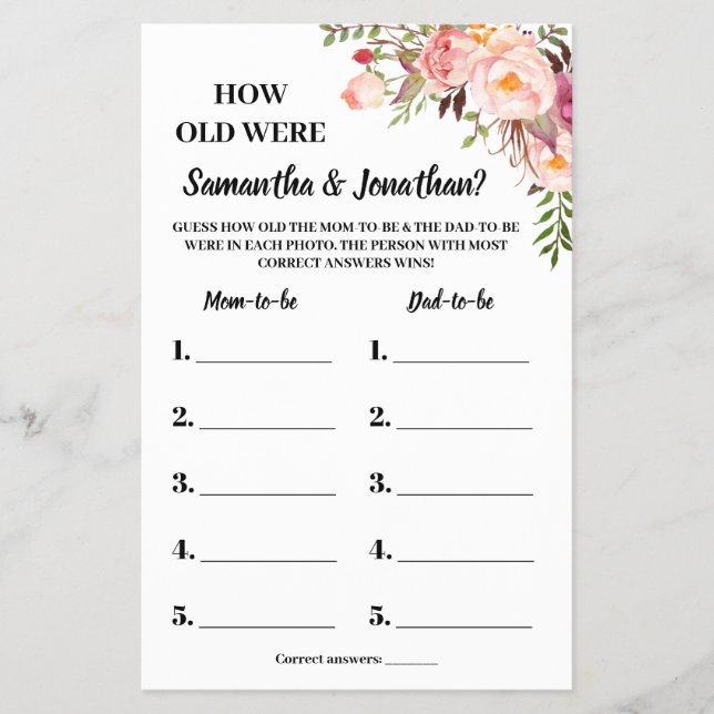 Flyer Cuántos años tenían Tarjeta de juego rosa bilingüe (Frente)