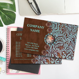 Flyer cuero de color turquesa marrón occidental