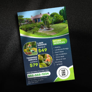 Flyer Cuidado de césped azul Servicio de jardinería Reco