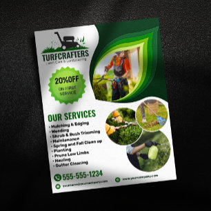Flyer Cuidado de césped verde y corte de césped de paisa