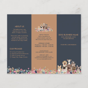 Flyer Cuidado de Mascotas Floral Perros Navy Elegante