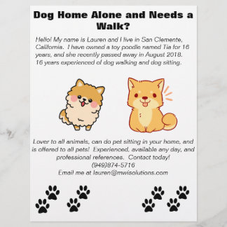 Flyer Cuidado de Mascotas y Paseo de Perros