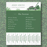 Flyer Cuidado del jardín y jardinero desgarrando tiras v<br><div class="desc">Un volante con tiras desgarradas de colores verdes con un ilustracion que incluye hierba y una cortadora de césped. Es totalmente personalizable y puede ser apto para el cuidado del césped y jardinero profesional o para personas que trabajan en el campo paisajístico: paisajista, siembra y mantenimiento del césped, mantenimiento de...</div>