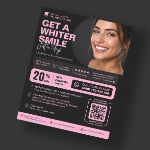 Flyer Cuidado Dental Estético Rosa Negro Dentista Cosmét