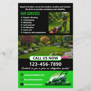 Flyer Cuidado profesional del césped y paisajismo verde 