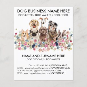 Flyer Cuidador de mascotas negro botánico para perros