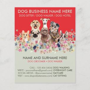 Flyer Cuidador de Mascotas Perros Verde Sage Rojo Botáni