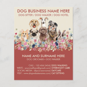Flyer Cuidador de Perros Floral Burgundy Alojamiento Gro