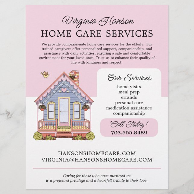 Flyer Cuidados de la Casa Azul Cuidador Servicios de Cui (Frente)