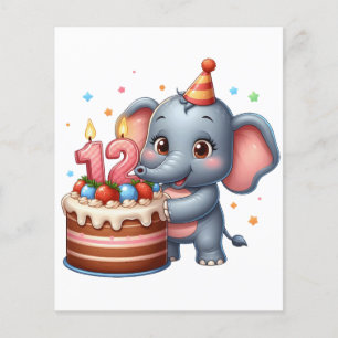 Flyer Cumpleaños 12 de elefante lindo