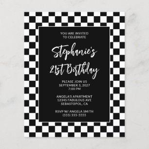 Flyer Cumpleaños 21 atrevido a cuadros en blanco y negro