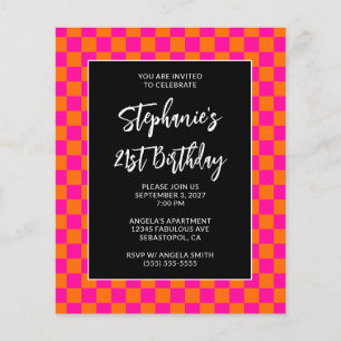 Flyer Cumpleaños 21 caluroso rosa y naranja a cuadros ne