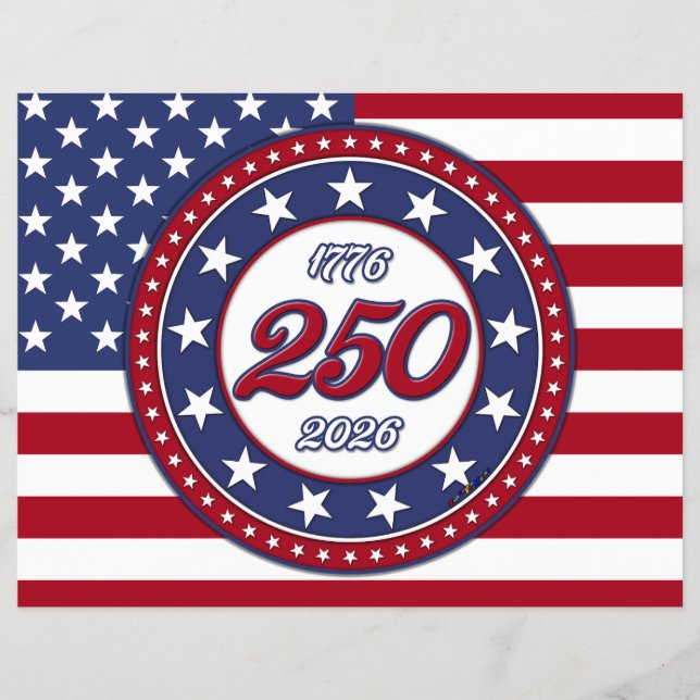 Flyer Cumpleaños 250 de América con bandera de EE. UU. (Frente)