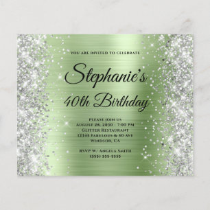 Flyer Cumpleaños 40 Glam Monograma Luz Plateada Menta