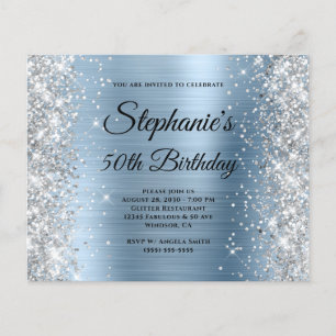Flyer Cumpleaños 50 con Monograma de Purpurina Azul y Ho