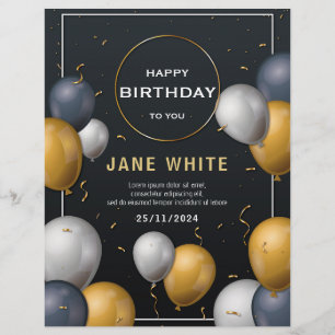 Flyer Cumpleaños adulto de globo negro y dorado editable