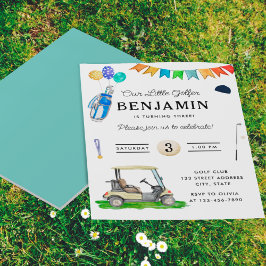 Flyer Cumpleaños de Golf de Nuestros Pequeños Niños Azul