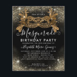 Flyer Cumpleaños de Purpurina de Glam de Oro Negro<br><div class="desc">Purpurina de oro negro de la mascarada de Glam deslumbrante Polvo Invitación a fiesta de cumpleaños</div>