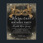 Flyer Cumpleaños de Purpurina de Glam de Oro Negro<br><div class="desc">Purpurina de oro negro de la mascarada de Glam deslumbrante Polvo Invitación a fiesta de cumpleaños</div>