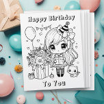 Flyer Cumpleaños del Chica Color Me Anime<br><div class="desc">Pequeña chica de cumpleaños con sus globos,  gatitos y regalos. Página de color blanco y negro simple y fácil para los niños en una fiesta de cumpleaños o sólo por diversión. Pueden comprarlos a granel. ¡Ideal para profesores,  preescolares o fiestas de cumpleaños!</div>
