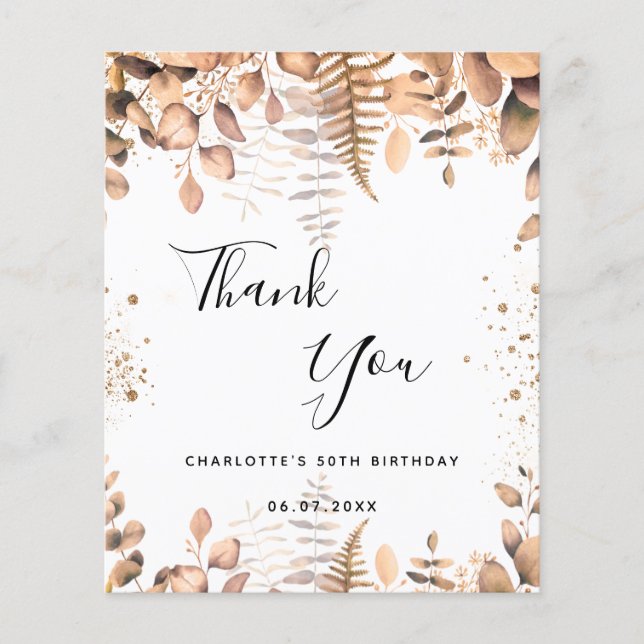 Flyer Cumpleaños eucalipto presupuesto purpurina gracias (Frente)