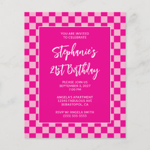 Flyer Cumpleaños número 21 atrevido con cuadros rosa int