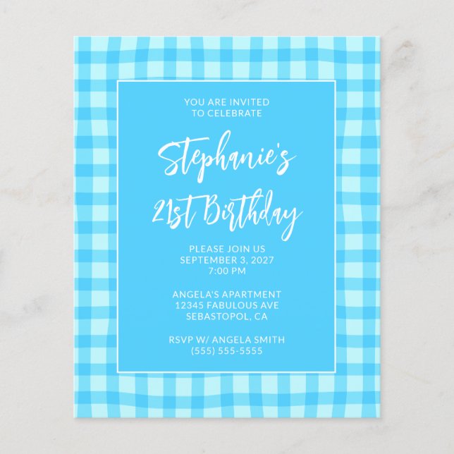 Flyer Cumpleaños número 21 con gingham azul ondulado de  (Frente)