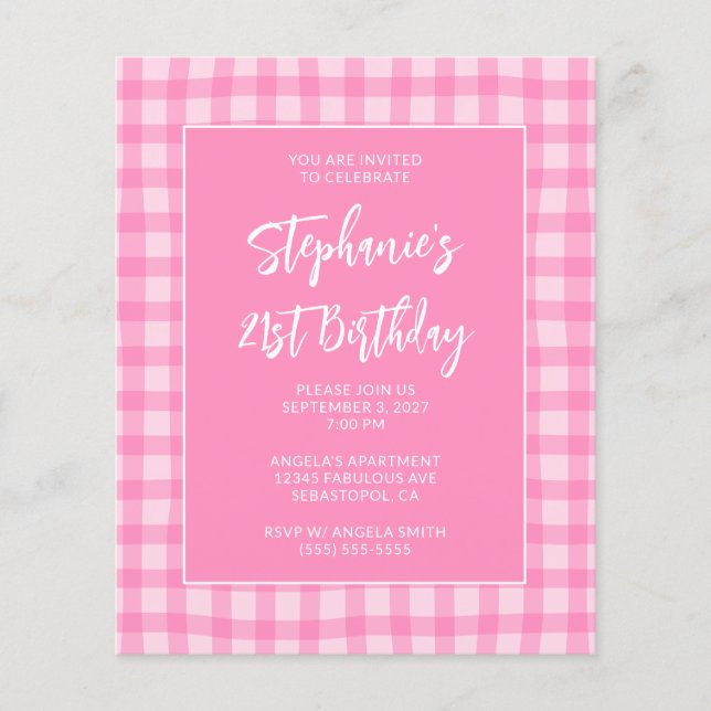 Flyer Cumpleaños número 21 con Gingham Rosa Ondulado de  (Frente)