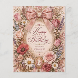 Flyer Cumpleaños romántico vintage personalizado con laz