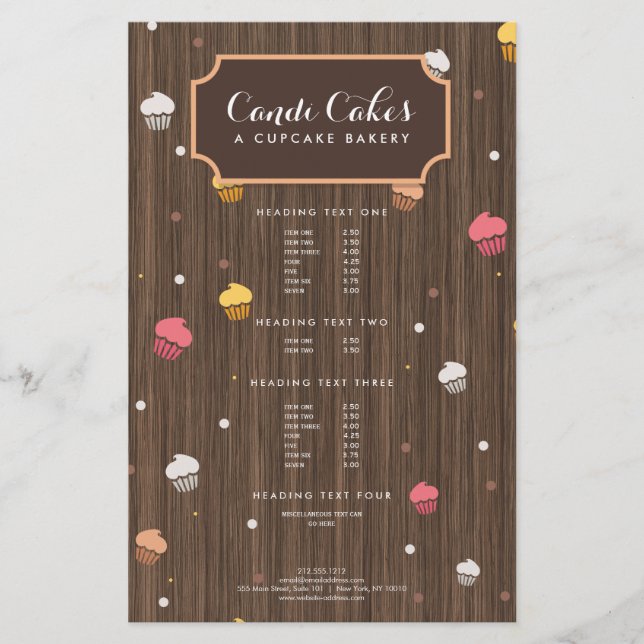 Flyer Cupcakes Cupcakes Patrón de panadería Madera marró (Frente)
