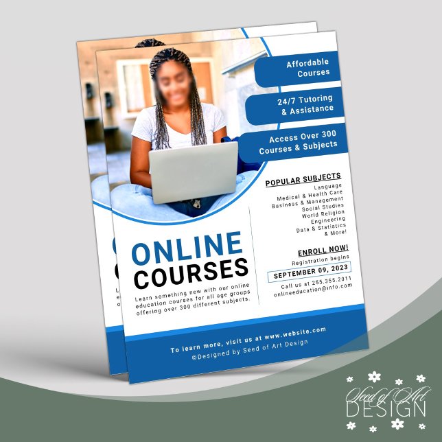 Flyer Curso educativo en línea de Blue White (Subido por el creador)