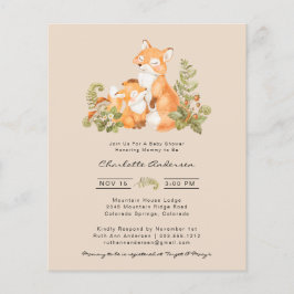 Flyer Curte Baby Fox Woodland Baby Shower Invitación