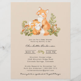 Flyer Curte Baby Fox Woodland Baby Shower Invitación