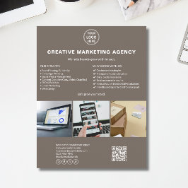 Flyer Custom Logo Photo QR Taupe Marketing Business