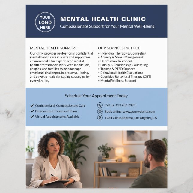 Flyer Custom Logo QR Mental Health Clinic (Frente)