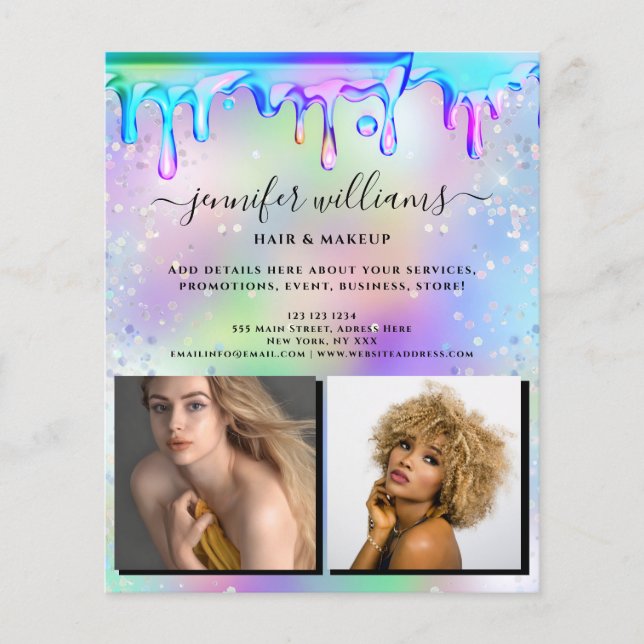 Flyer Custom Photo Logo Promotional Holographic Drips (Frente)