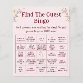 Flyer Customized Boho Floral Find The Guest Bingo Game 