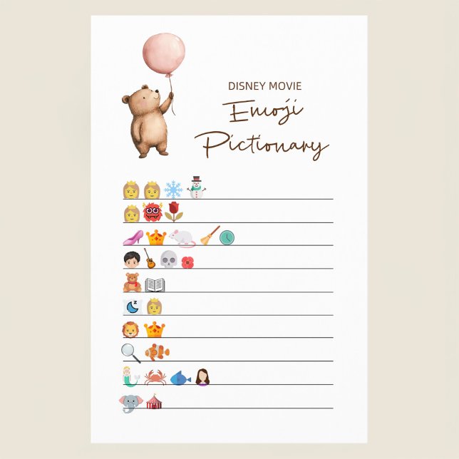 Flyer Cute Bear Baby Shower Disney Emoji Game Card (Subido por el creador)