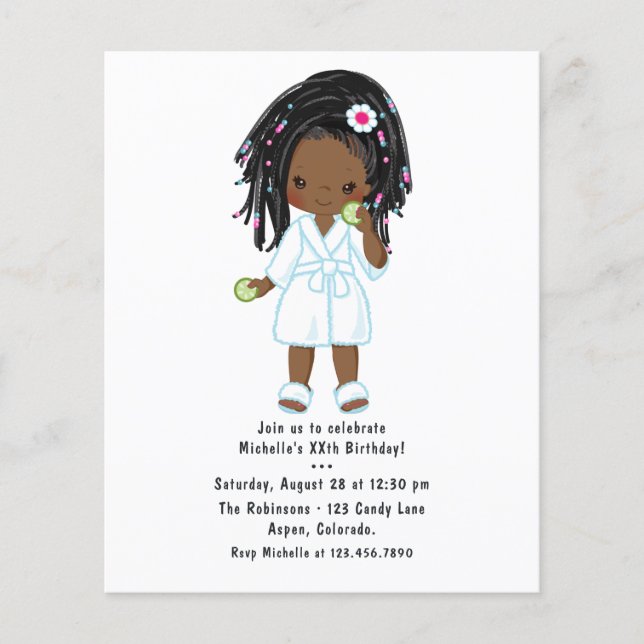 Flyer Cute Black Chica Spa Sleepover Fiesta de cumpleaño (Frente)