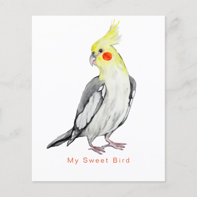 Flyer Cute Cockatiel Watercolor Parrot. (Frente)