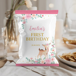 Flyer Cute Deer Pink Floral Cumpleaños Chip Bag Wrapper