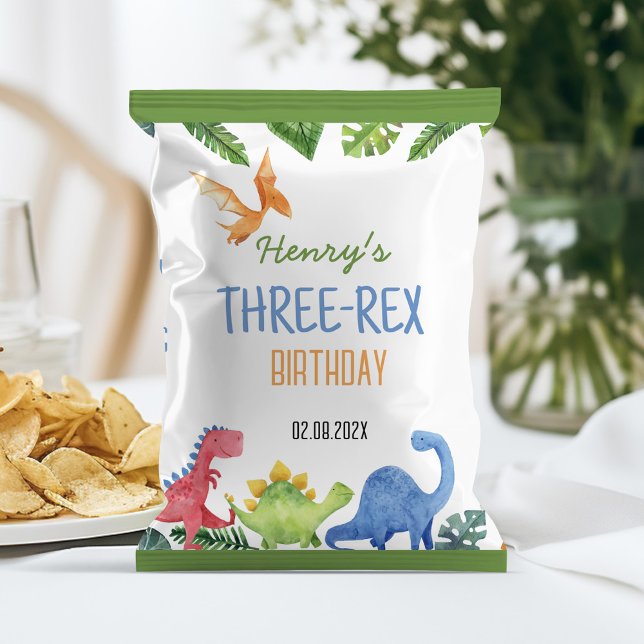 Flyer Cute dinosaurio tres rex cumpleaños Chip Bag Wrapp (Subido por el creador)