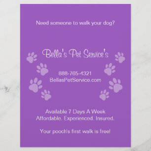 Flyer Cute Dog Walker Servicios de Mascotas Púrpura