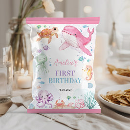 Flyer Cute Ocean Animals Cumpleaños Chip Bag Wrapper