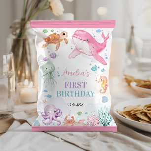Flyer Cute Ocean Animals Cumpleaños Chip Bag Wrapper