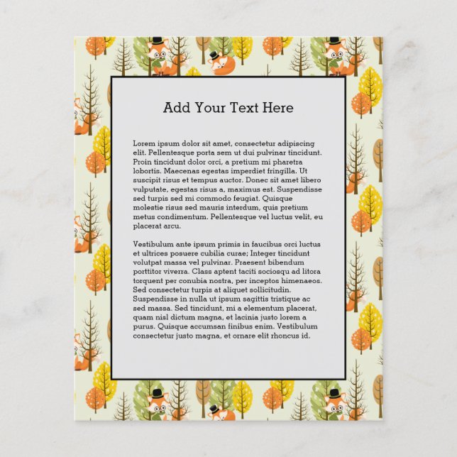 Flyer Cute Orange Fox Autumn Trees Forest Hipster (Frente)