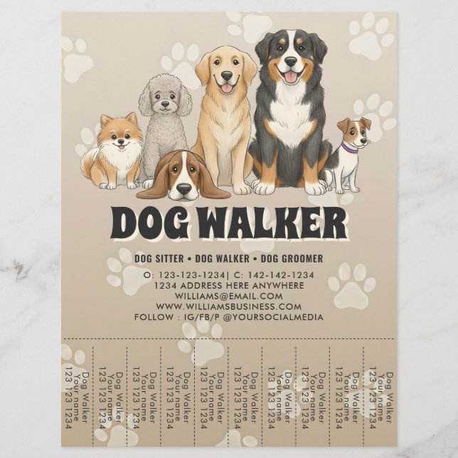 Flyer Cute Pet Sitting Dog Walker Custom Promotional (Frente)